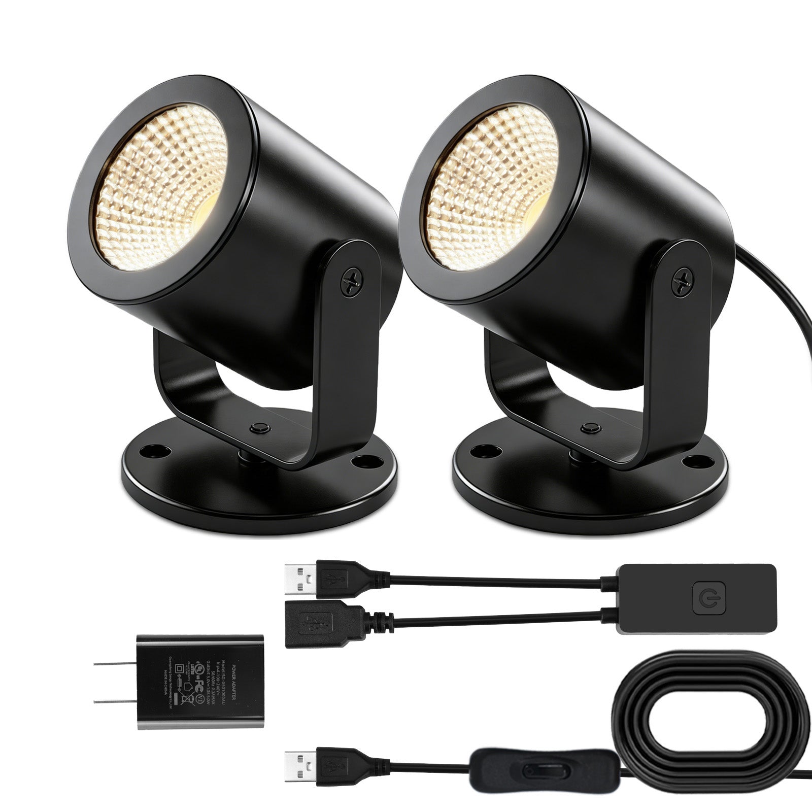 LED Spotlight Indoor 5W USB Powered 360 Degree Rotating Mini Display Accent Light for Pictures Paintings Plants Shelves Cabinet Showcase, 2 Pack Soft White 3000K