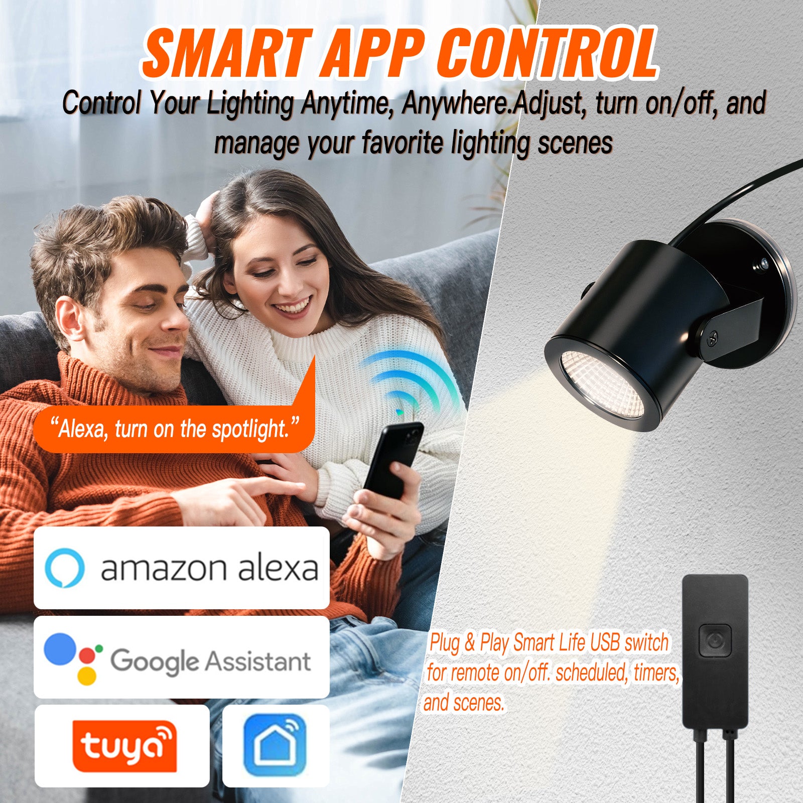 LED Spotlight Indoor 5W USB Powered 360 Degree Rotating Mini Display Accent Light for Pictures Paintings Plants Shelves Cabinet Showcase, 2 Pack Soft White 3000K