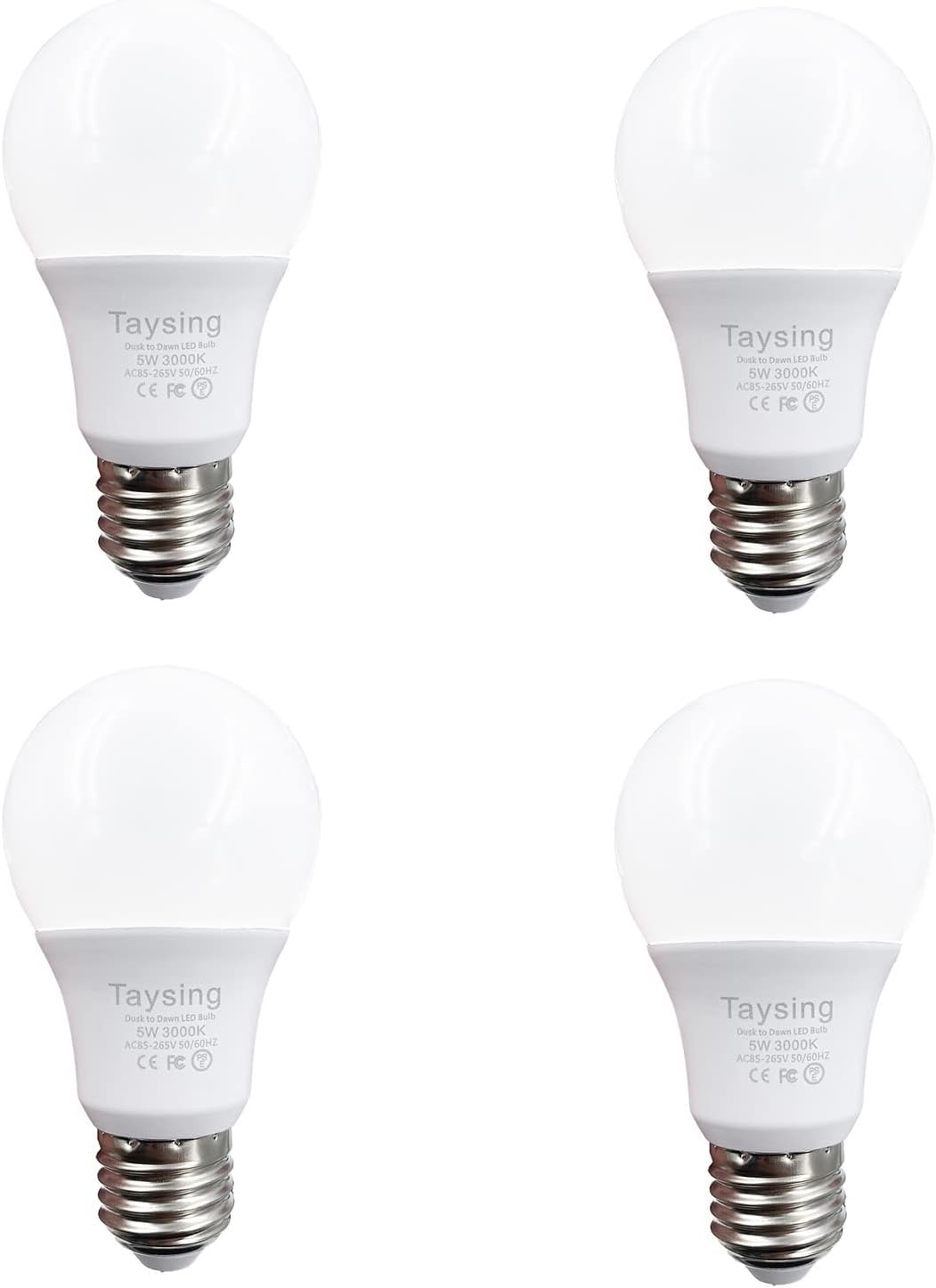 Taysing Dusk to Dawn Light Bulbs Auto On/Off 40 Watt Equivalent Smart Light Sensor LED Bulb Security Bulb Outdoor Night Light Bulb Garage Porch 5W 500lm E26 Soft White 2 Pack