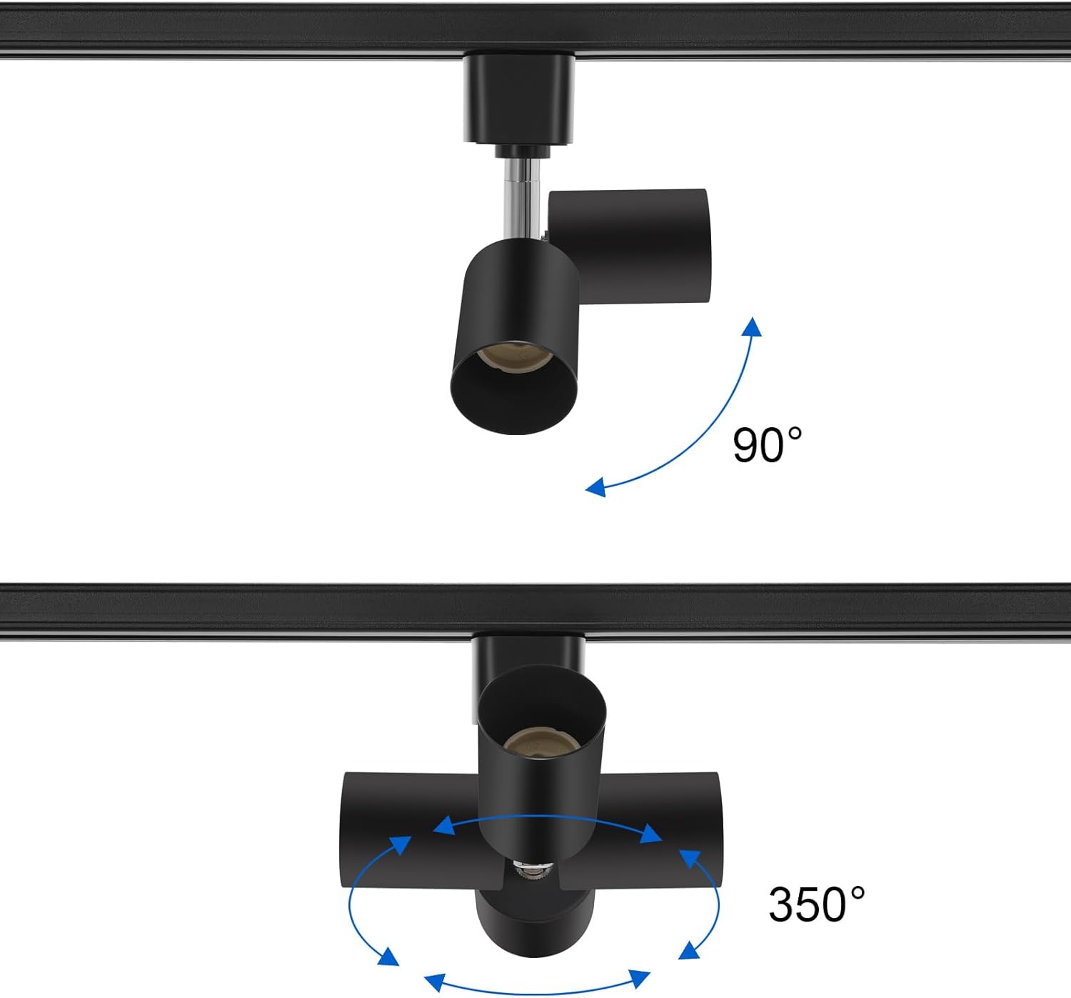 Track Lighting Heads H Type Halo Track Light Fixtures Adjustable Rotatable Compatible H Type 3-Wire Single Circuit Track Systems for PAR20, R20, PAR30, BR30, BR40, PAR38 Light Bulb(Black, E26)
