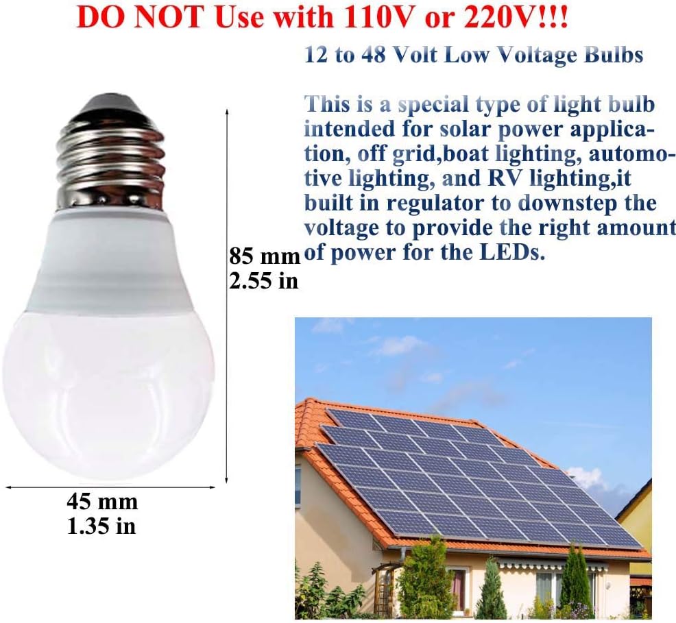 Taysing 12V Light Bulb A15 3W Soft White 3000K E26 Screw Base 12v led Bulb DC 12 Volt 24v 36v 48v Low Voltage Lights for Solar Battery System,RV,Marine Boat,Off Grid Lighting(3W-3000K-4 Pack)