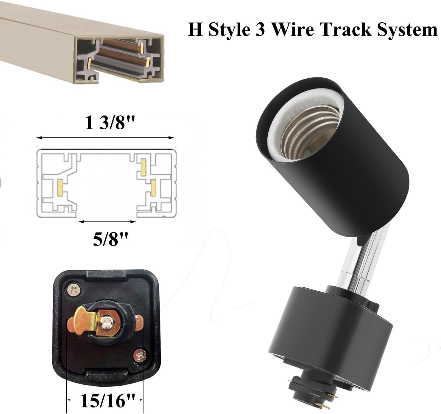 Track Lighting Heads H Type Halo Track Light Fixtures Adjustable Rotatable Compatible H Type 3-Wire Single Circuit Track Systems for PAR20, R20, PAR30, BR30, BR40, PAR38 Light Bulb(Black, E26)
