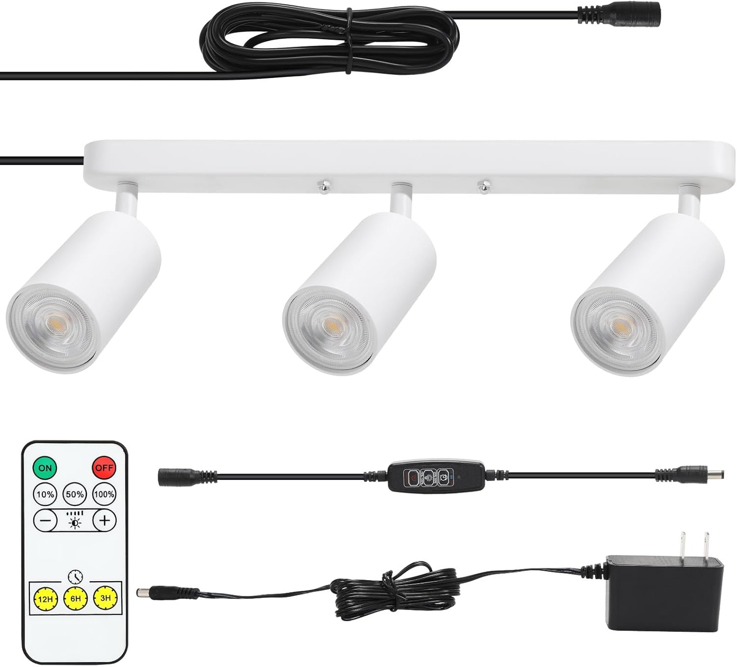 Plug in Track Lighting Track Light Fixtures with Power Cord Wall Spotlight Flexibly Rotatable Heads Plug in Ceiling Lights for Kitchen Cabinet Gallery Bar Living Room 15W 3000K(Black, 3 Heads)