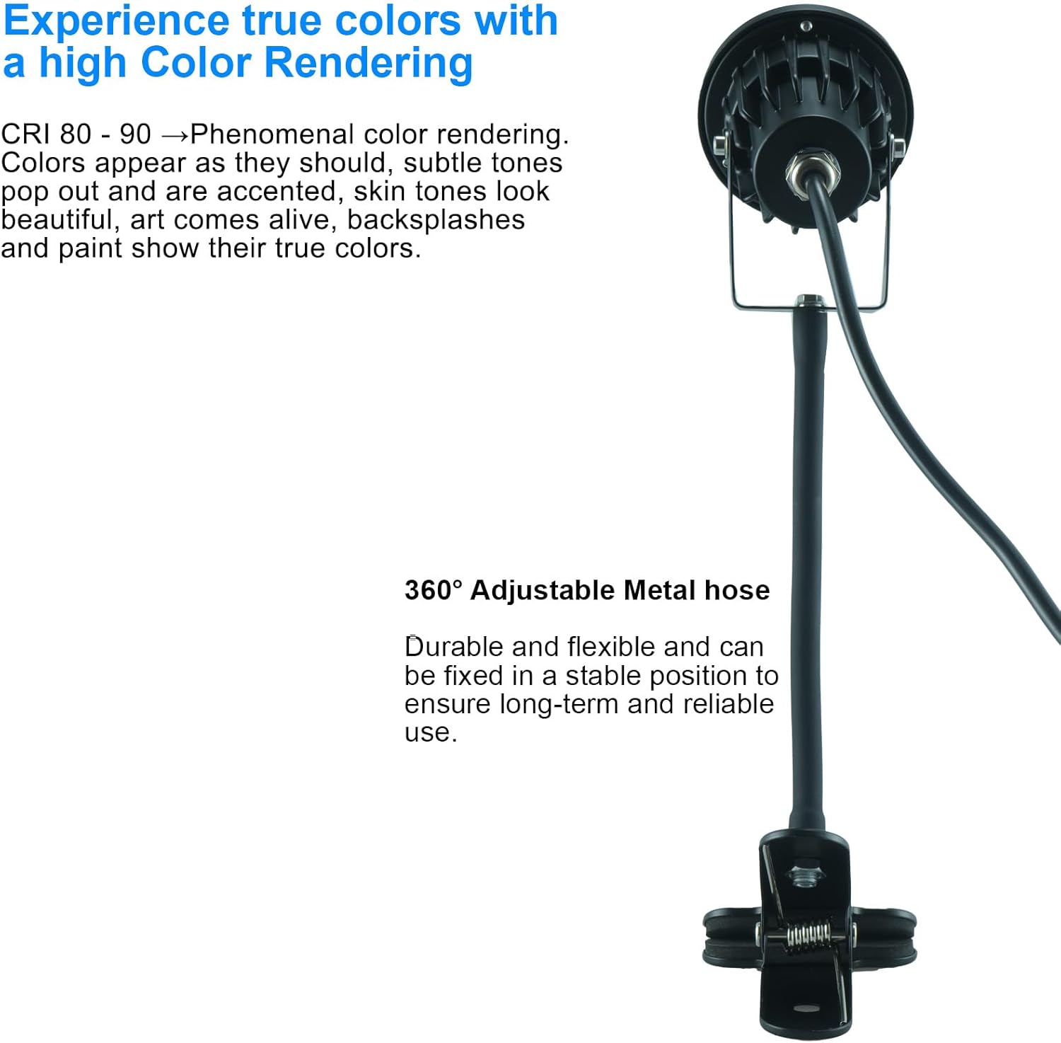 LED Spot Lights Plug in Outdoor Indoor Light 7W 3000K 9.8ft Power Cord Waterproof Landscape Lights Spotlight with Clip and Metal Hose for Plants Yard Garden Accent Lighting Ambient Light