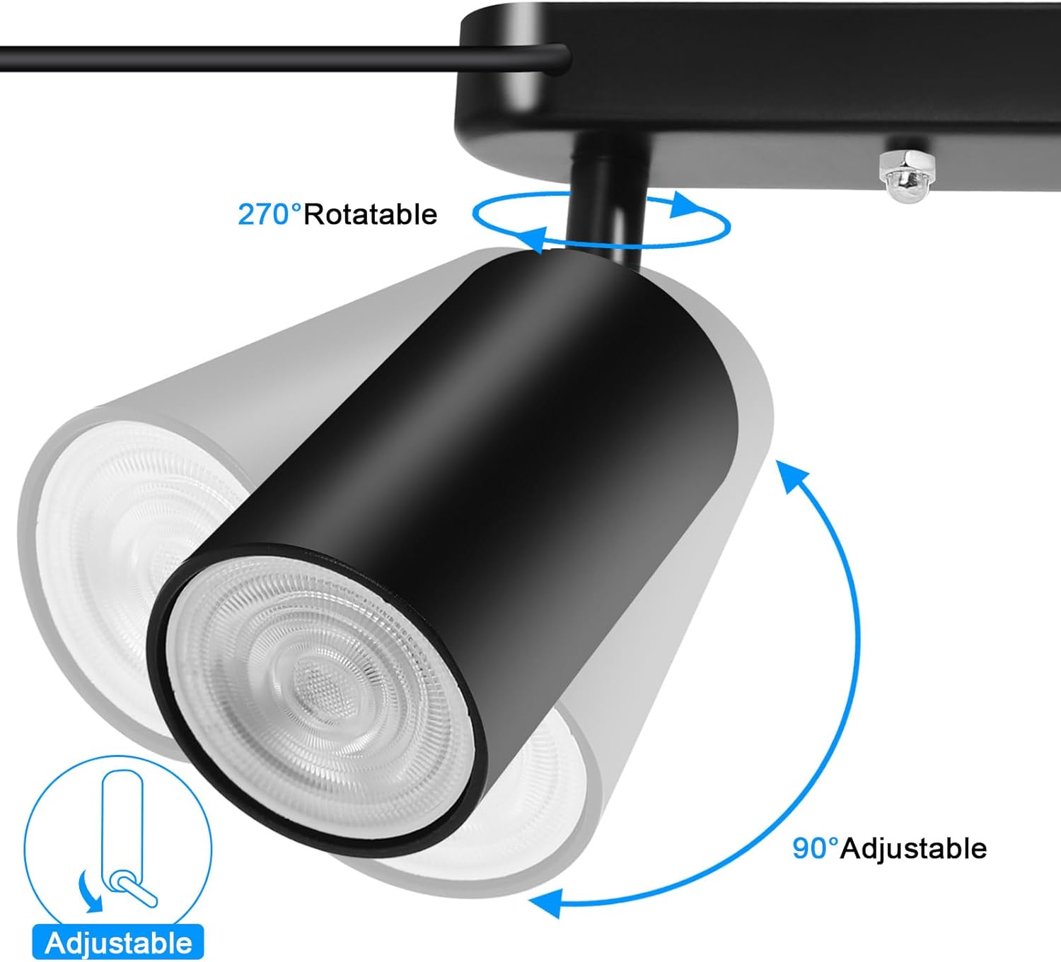 Plug in Track Lighting Track Light Fixtures with Power Cord Wall Spotlight Flexibly Rotatable Heads Plug in Ceiling Lights for Kitchen Cabinet Gallery Bar Living Room 15W 3000K(Black, 3 Heads)