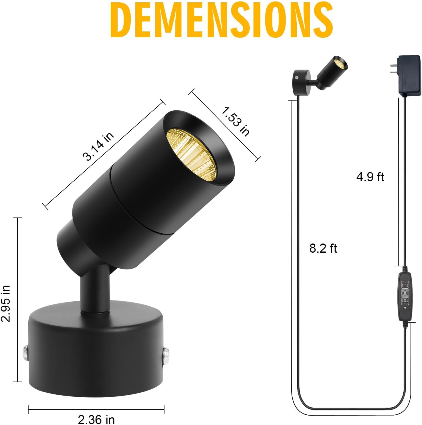 LED Spot Lights Up Lights Indoor Plug in 5W 3000K 13ft Cord Dimming Timing Wireless Controller Uplighting Floor Spotlight Uplights Indoor Accent Light Ambient Lights for Plants Pictures Artwork
