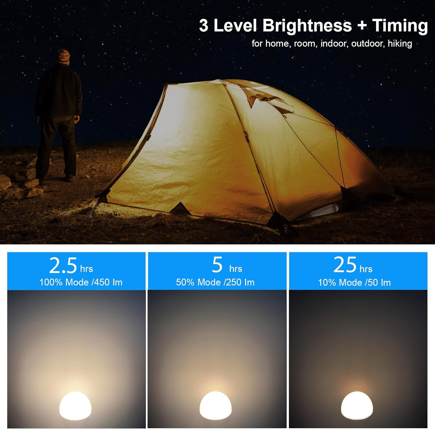 USB Rechargeable Light Bulbs with Remote Dimmable Timing 3000mAh Rechargeable Battery Portable LED Tent Light Bulbs for Home Emergency Camping Tent Hiking Hurricane Outage (Soft White 2 Pack)