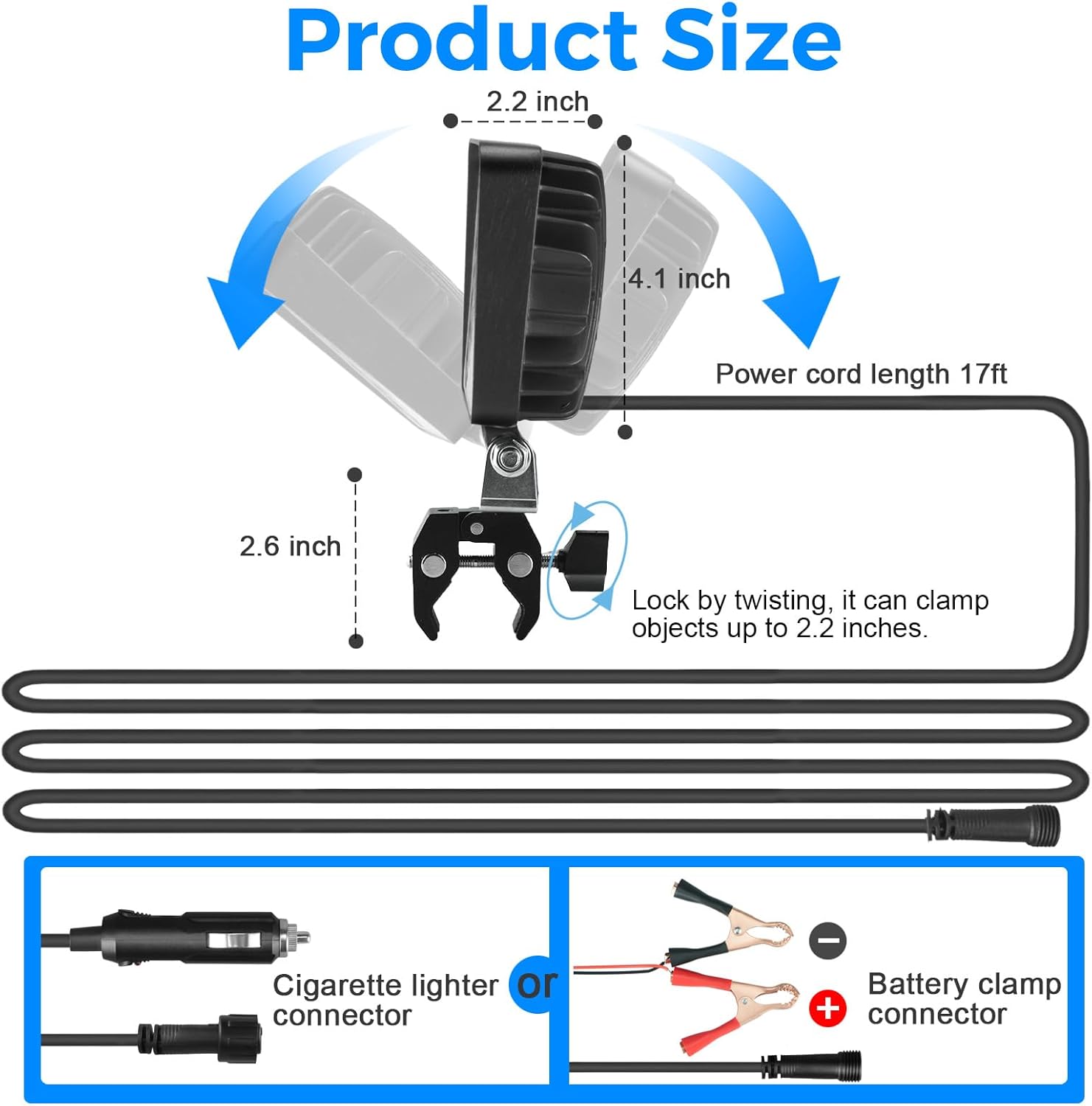 Boat Docking Headlights with Clamp Led Pod Lights 30W 6000K 12V Above Water Flood Marine Led for Kayak Bass Jon Fishing Boat Spreader Light T-top Deck Driving Stern Lights Truck Light