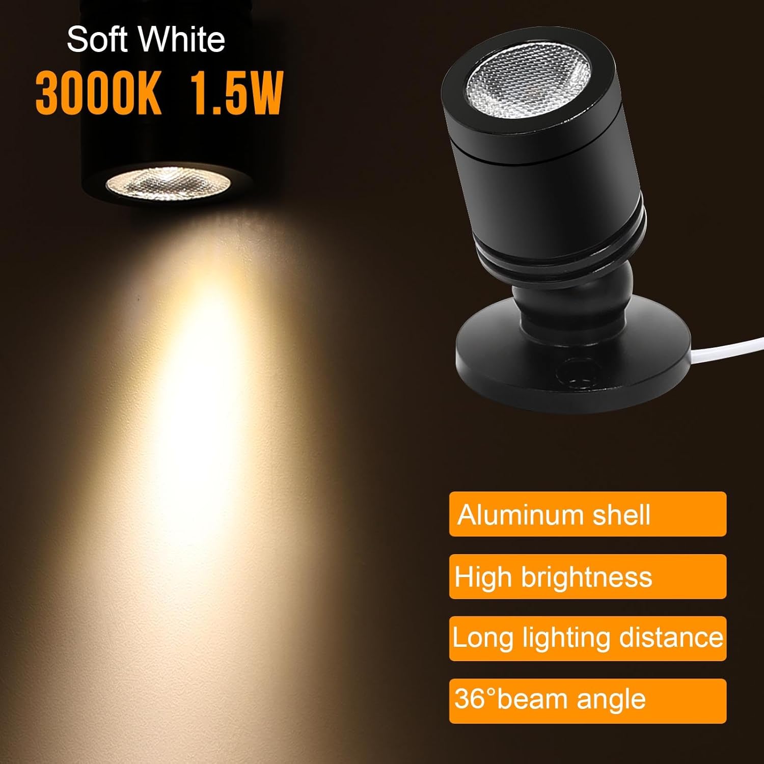 Taysing LED Spot Light Indoor Picture Lights Art Lights Accent Lights Little Spotlight Up Lights for Painting Picture Plants Jewelry Showcase Model Display Shelves(Soft White-2 Pack Push Switch)