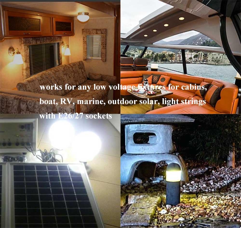 Taysing 12V Light Bulb A15 3W Soft White 3000K E26 Screw Base 12v led Bulb DC 12 Volt 24v 36v 48v Low Voltage Lights for Solar Battery System,RV,Marine Boat,Off Grid Lighting(3W-3000K-4 Pack)