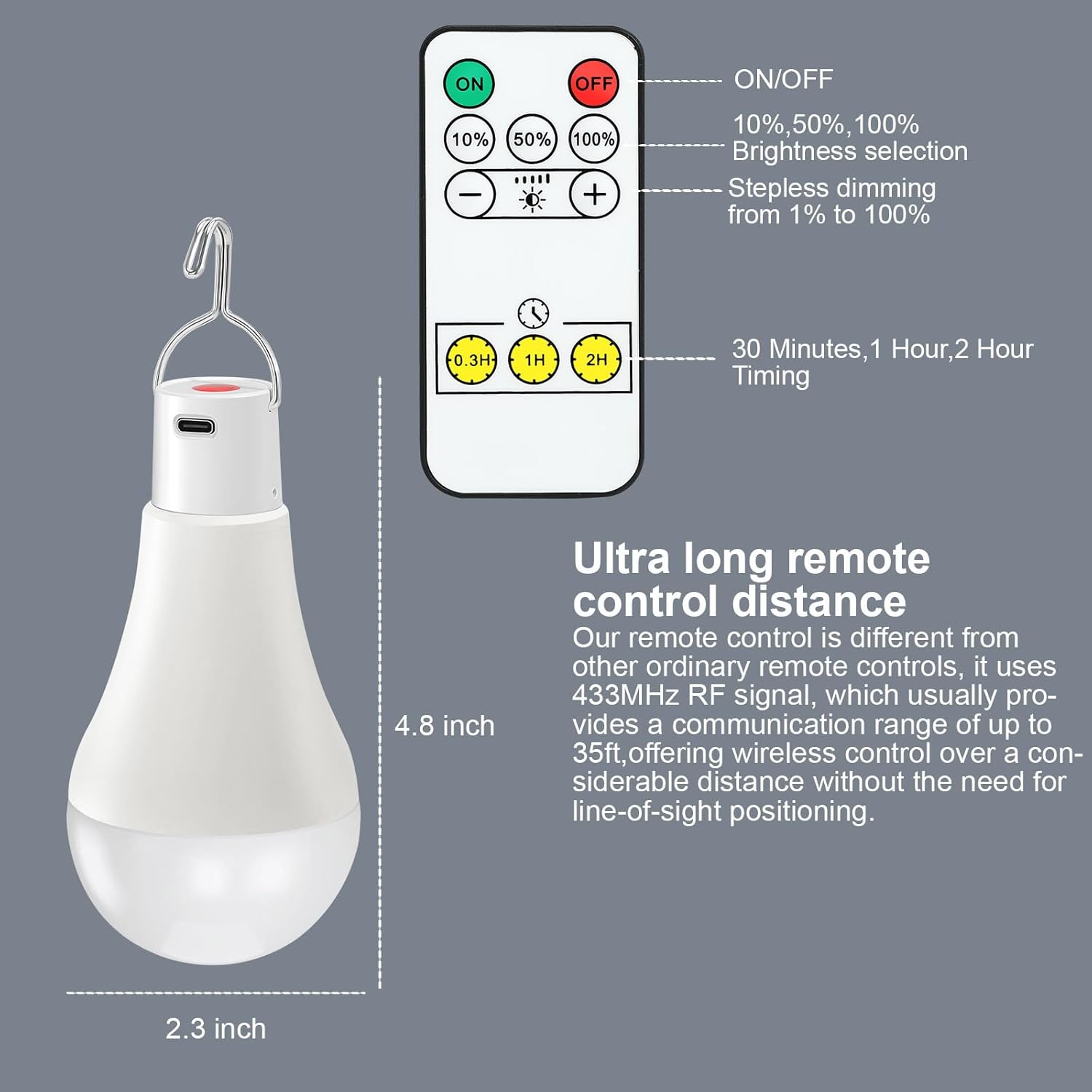 USB Rechargeable Light Bulbs with Remote Dimmable Timing 3000mAh Rechargeable Battery Portable LED Tent Light Bulbs for Home Emergency Camping Tent Hiking Hurricane Outage (Soft White 2 Pack)