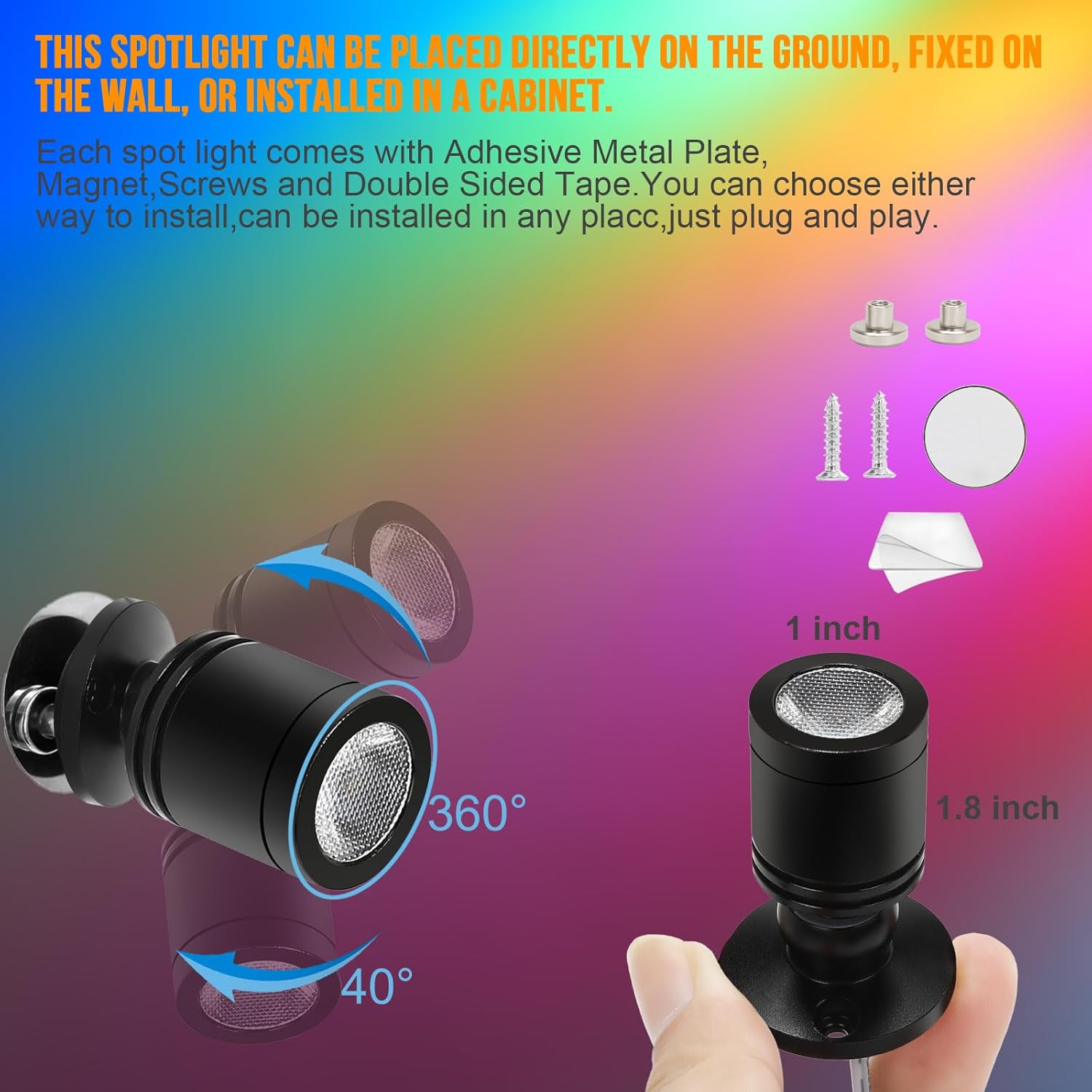 Taysing Color LED Spot Light Indoor Little Mini Spotlight Accent Lights for Display, Paintings, Pictures, Plants, Jewelry, Shelves, Cabinets, Posters, Showcase