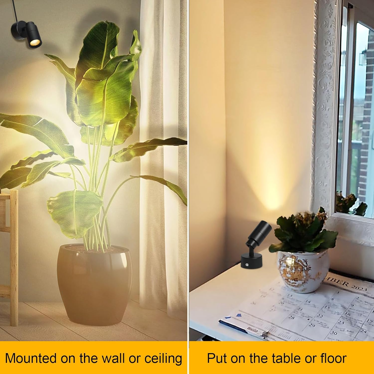 LED Spot Lights Up Lights Indoor Plug in 5W 3000K 13ft Cord Dimming Timing Wireless Controller Uplighting Floor Spotlight Uplights Indoor Accent Light Ambient Lights for Plants Pictures Artwork