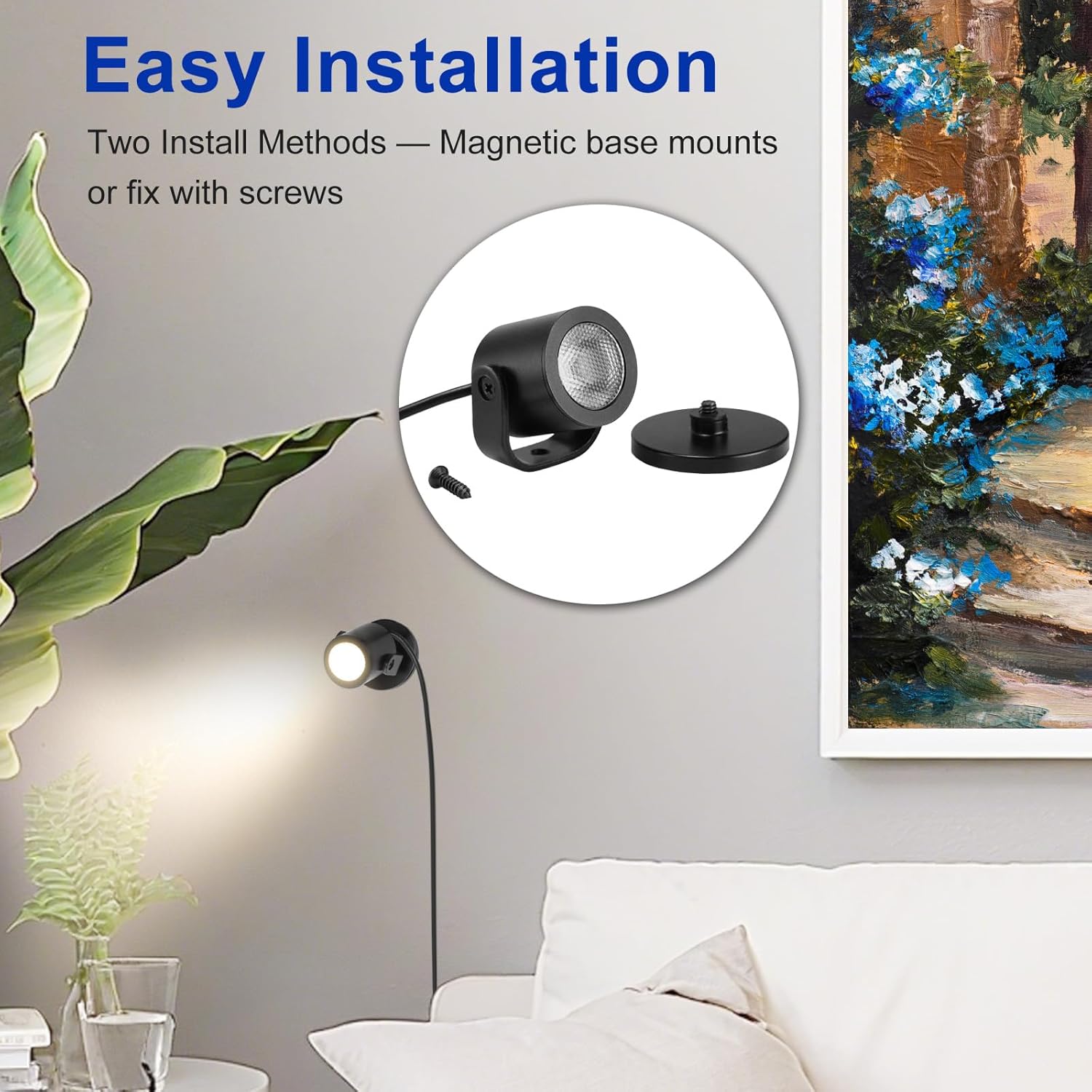 LED Spotlight Indoor 2W USB Powered 360 Degree Rotating Mini Display Accent Light for Pictures Paintings Plants Shelves Cabinet Showcase, 3 Pack Warm White 3000K