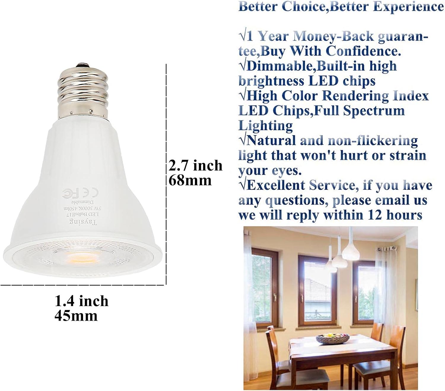 Taysing Dimmable R14 LED Spotlight Bulb 5W Type R Bulb 450 Lumen Mini Reflector Light Bulb E17 Intermediate Base Light Bulb Used for Reading Lamp Cabinet Closet Lamp Desk Lamp(2 Pack Soft White)