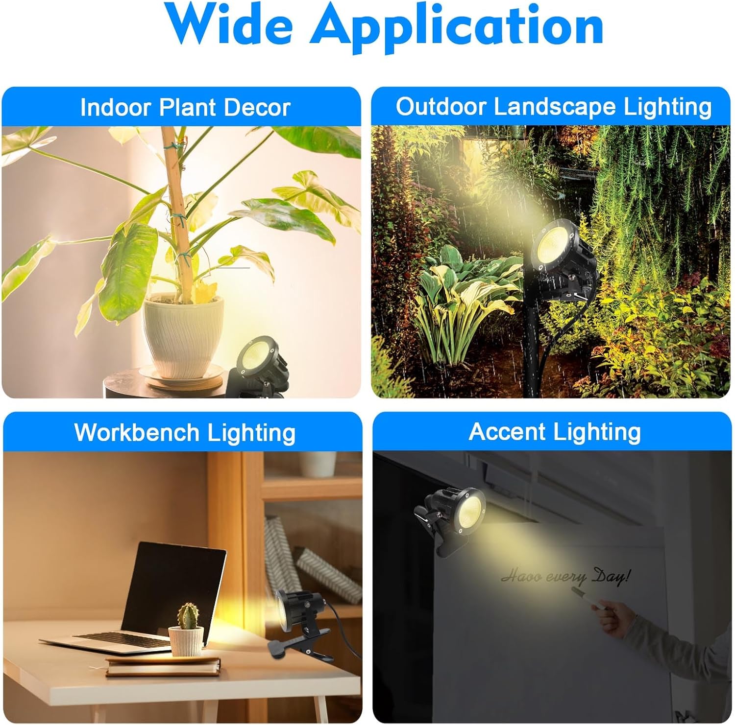 Taysing LED Spot Lights Plug in Outdoor Indoor Light 7W 3000K 6.6ft Power Cord Waterproof Landscape Lights Spotlight with Clip for Plants Yard Garden Accent Lighting Ambient Light 2 Pack