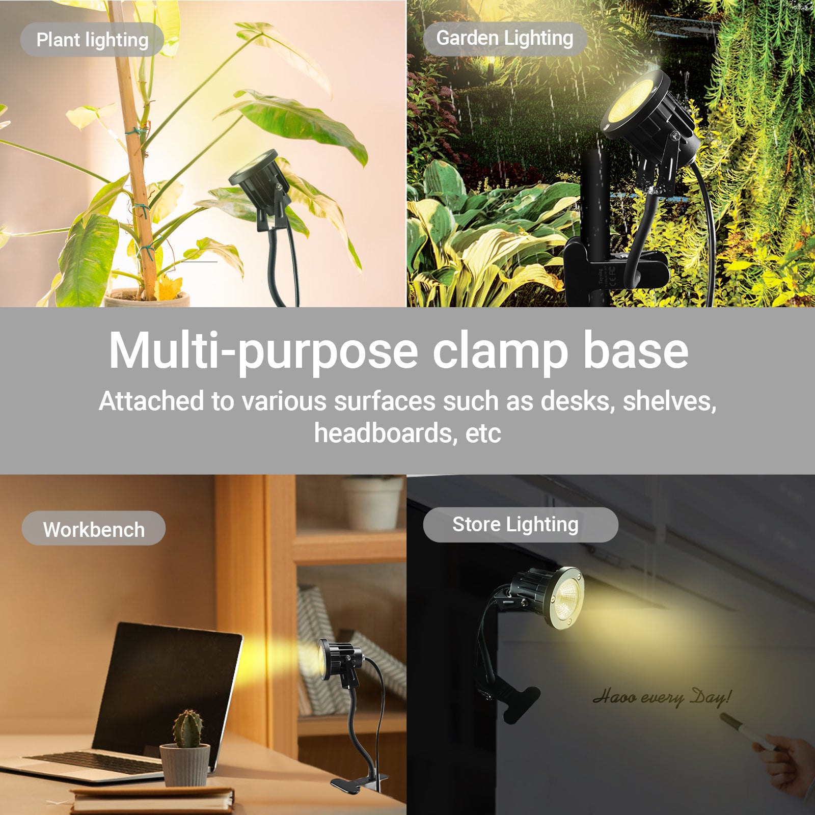 LED Spot Lights Plug in Outdoor Indoor Light 7W 3000K 9.8ft Power Cord Waterproof Landscape Lights Spotlight with Clip and Metal Hose for Plants Yard Garden Accent Lighting Ambient Light