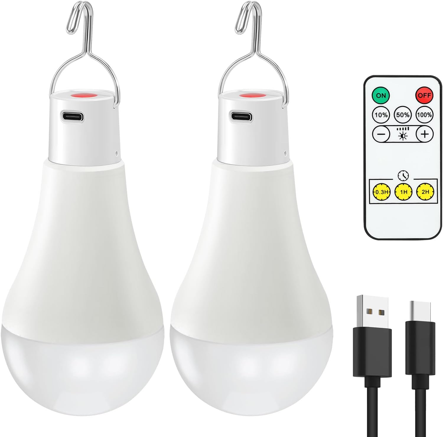 USB Rechargeable Light Bulbs with Remote Dimmable Timing 3000mAh Rechargeable Battery Portable LED Tent Light Bulbs for Home Emergency Camping Tent Hiking Hurricane Outage (Soft White 2 Pack)
