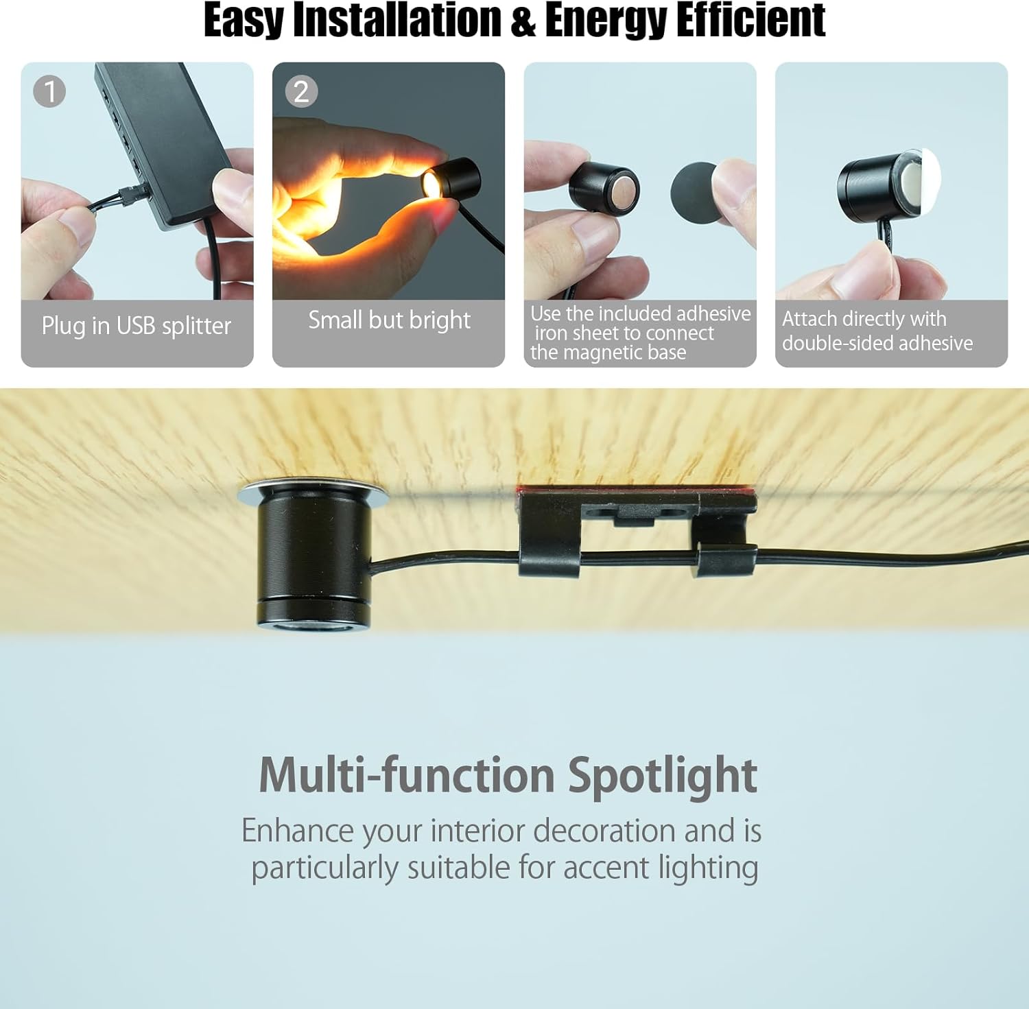 Mini LED Spotlights with USB Hub,Magnetic Base,USB Powered Small Spotlight Display Lights,Accent Lighting for Artwork,Paintings,Jewelry,Display Cases,handicrafts,Models,Toys,Puzzles(Warm White)