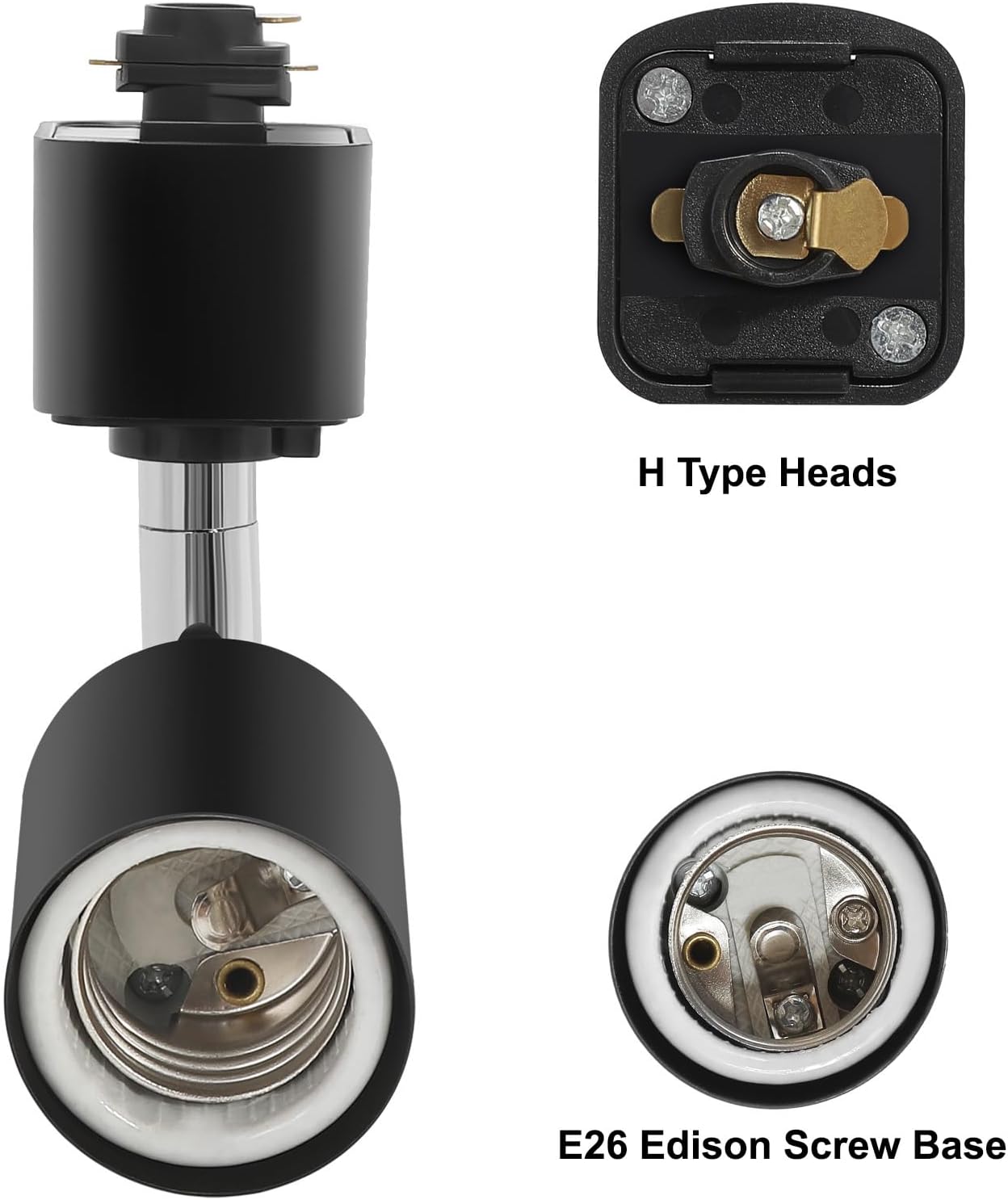 Track Lighting Heads H Type Halo Track Light Fixtures Adjustable Rotatable Compatible H Type 3-Wire Single Circuit Track Systems for PAR20, R20, PAR30, BR30, BR40, PAR38 Light Bulb(Black, E26)