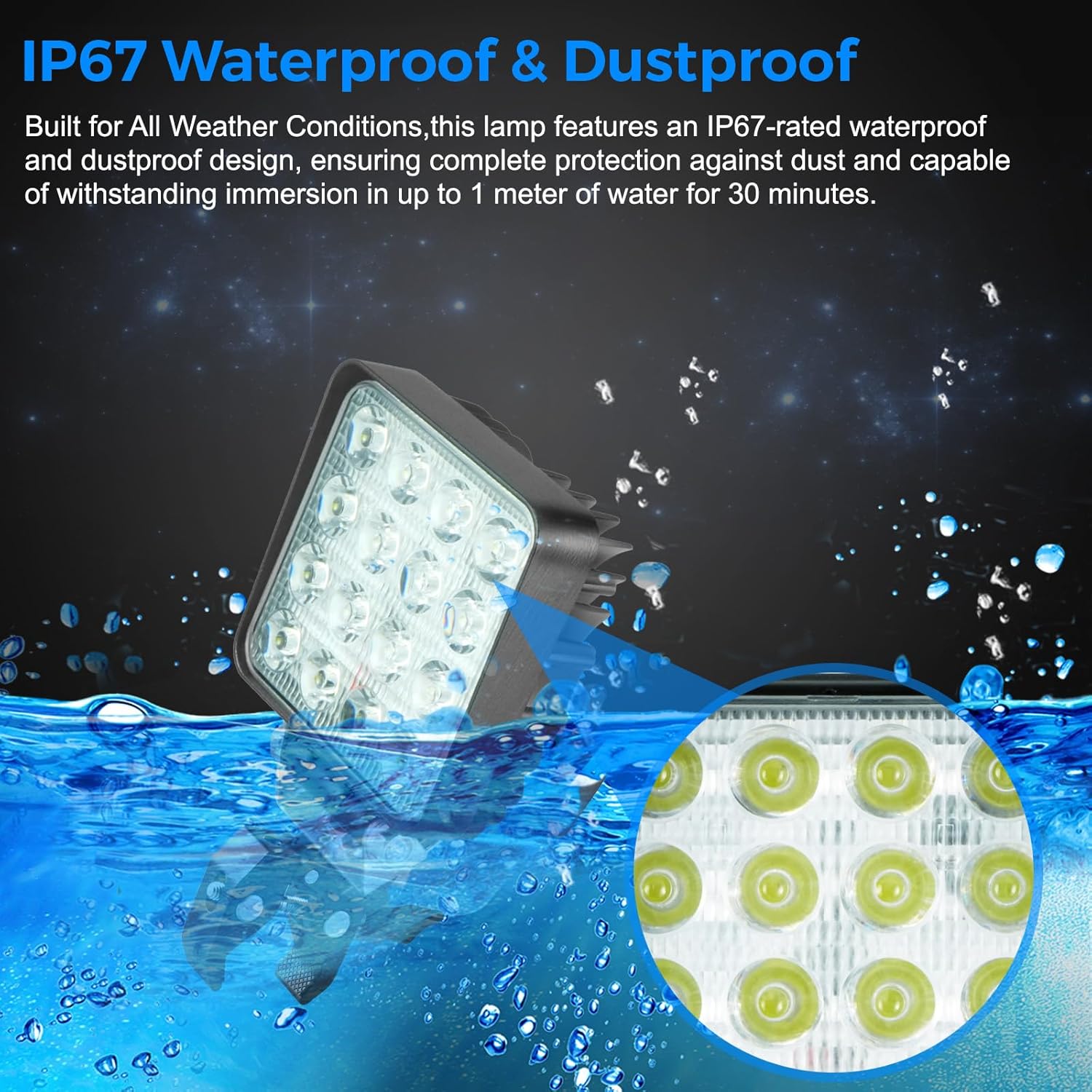 Boat Docking Headlights with Clamp Led Pod Lights 30W 6000K 12V Above Water Flood Marine Led for Kayak Bass Jon Fishing Boat Spreader Light T-top Deck Driving Stern Lights Truck Light