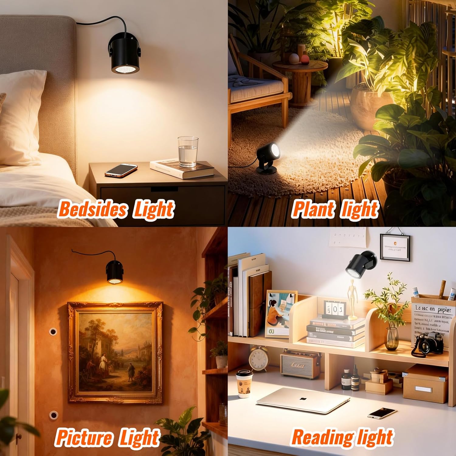LED Spotlight Indoor 5W USB Powered 360 Degree Rotating Mini Display Accent Light for Pictures Paintings Plants Shelves Cabinet Showcase, 2 Pack Soft White 3000K